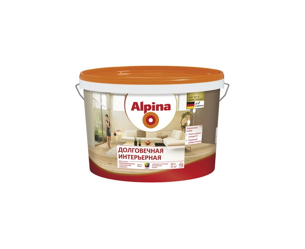 Купить Краска акриловая ВД-ВАЭ Долговечная интерьерная База 1 белая 10л/14,4 кг Alpina                     