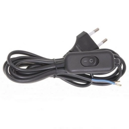 Купить Шнур УШ-1КВ опрессованный с вилкой со встроенным выключателем 2*0,75/2 метра черный  ИЭК            