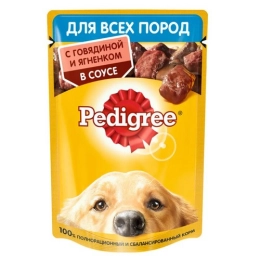 Купить Корм консервир полнорацион PEDIGREE для взрослых собак всех пород с говядиной и ягненком в соусе 85г