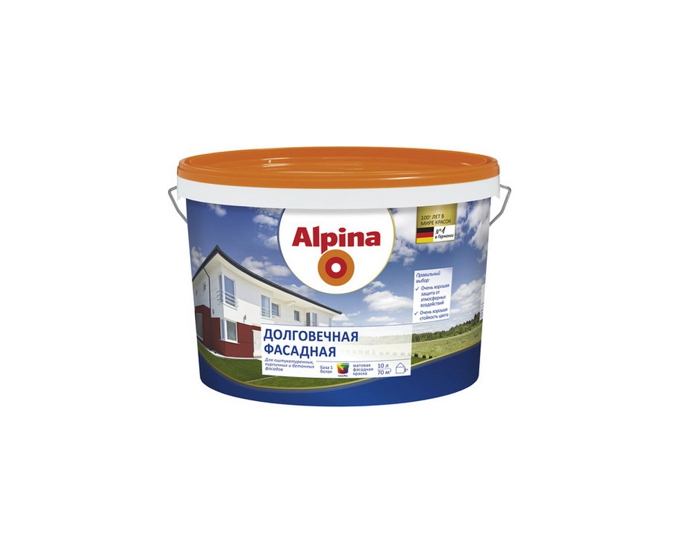 Купить Краска акриловая ВД-АК Alpina Долговечная фасадная База 1 белая 2,5л/3,9 кг                         