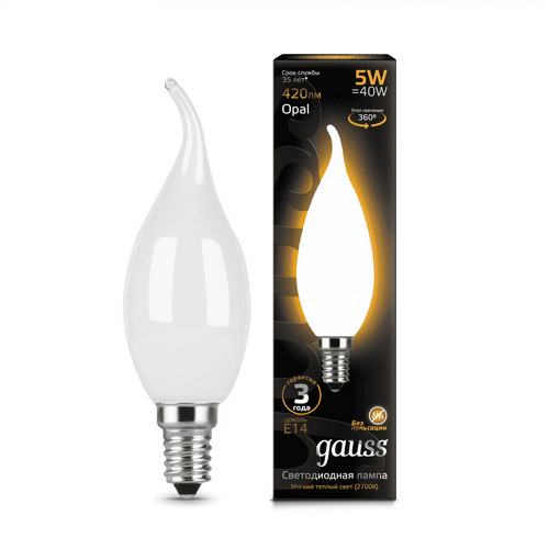 Купить Лампа Gauss LED Filament Candle Tailed OPAL milky 5W E14 2700K 104201105                            