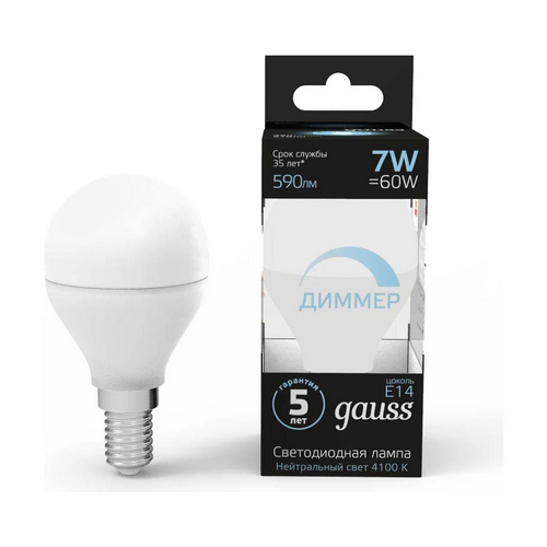 Купить Лампа Gauss LED Globe-dim 7W E14 диммируемая 4100K 105101207-D                                      