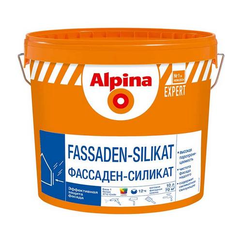 Купить Краска фасадная ВД АК Alpina EXPERT Fassaden Silikat База 3 прозрачная 9,4л/ 13,6кг