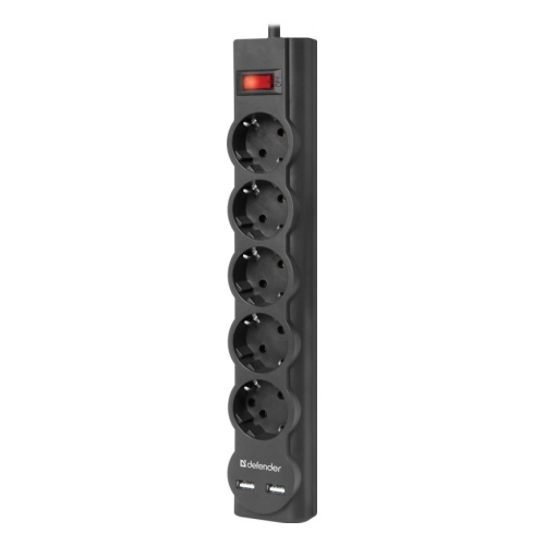 Купить Сетевой фильтр DFS 751 1,8 м 5 розеток 2xUSB 2.1A 99751 Defender