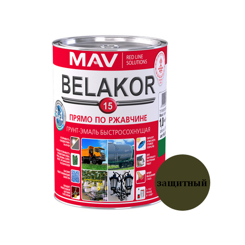 Купить Грунт эмаль быстросохнущая BELAKOR 15  матовая защитный RAL 6003 1,0л МАВ