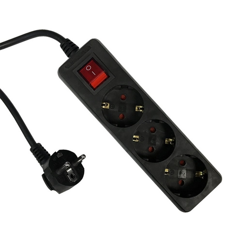 Купить Удлинитель 3 розетки с/з 3 метра с выключателем ПВС 3*0,75 черный POWERMAN                          