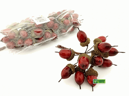 Купить Иск.желуди в пучках, пл, 1,5см, красный арт. KFS06RED