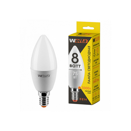 Купить Лампа светодиодная LED C37 8Вт 640лм 3000К Е14 WOLTA LX 30YC8E14                                    