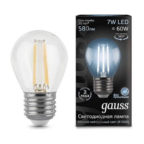 Купить Лампа Gauss LED Filament Globe 7W E27 4100K 105802207                                               