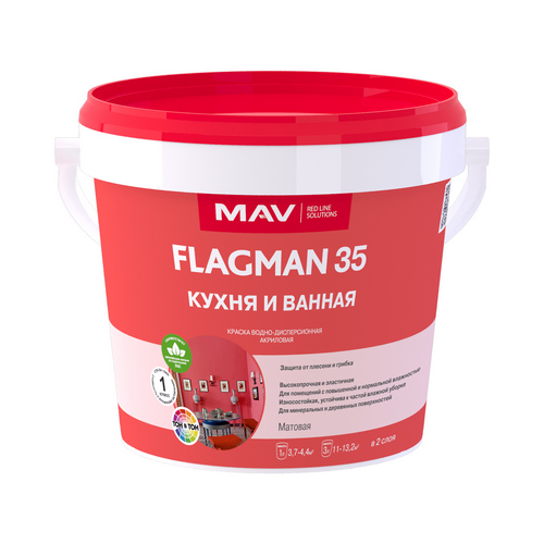 Купить Краска акриловая интерьерная FLAGMAN 35 кухня и ванная базаTR прозрачная  матовая 1л кгМАВ
