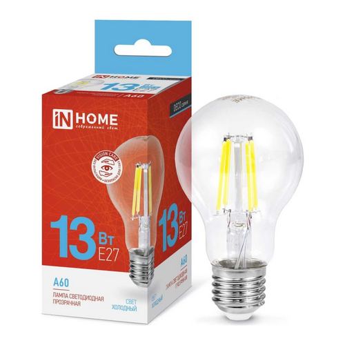 Купить Лампа светодиодная LED-A60-deco 13Вт 230В Е27 6500К 1370Лм прозрачная IN HOME