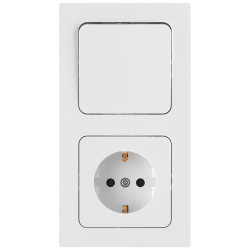 Купить Блок выключательодноклавишный + розетка с/з белый Astrum Bylectrica В-РЦ-7512