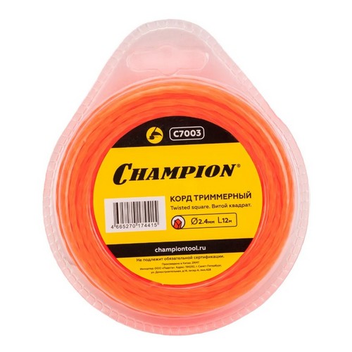 Купить Корд для триммера 2,4мм-12м витой квадрат Twistered Sguare CHAMPION C7003                           