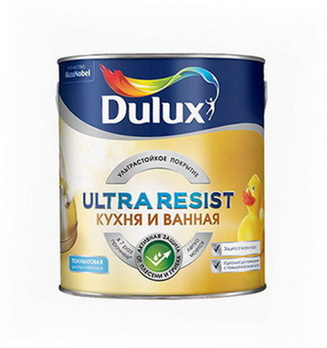 Купить Краска акриловая Ultra Resist для кухни и ванной 1л ослепительно белая полуматовая DULUX