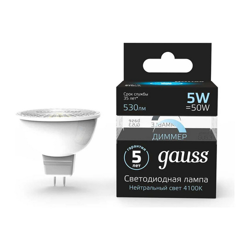 Купить Лампа Gauss LED MR16 GU5.3-dim 5W 4100K диммируемая 101505205-D                                     