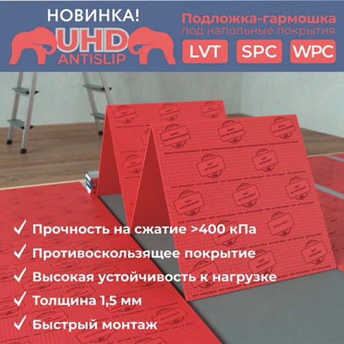 Купить Подложка-гармошка UND AntiSlip под LVT,SPC, WPC 5м2 500х500х1,5                                     