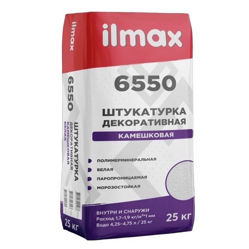 Купить Штукатурка декоративная Ilmax 6550 камешковая 2мм белая 25кг                                        