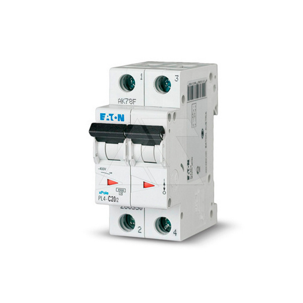 Купить Выключатель автоматический PL4 2P 63A, тип С, 4,5кА, 2М Eaton 293148