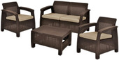 Купить Комплект мебели Keter Corfu Set(кресла-2шт. диван-1 шт. столик-1 шт), коричневый
