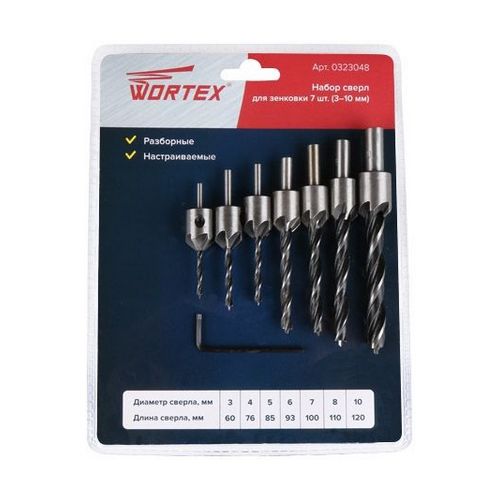 Купить Набор сверл для зенковки 7шт 3-10мм WORTEX                                                          