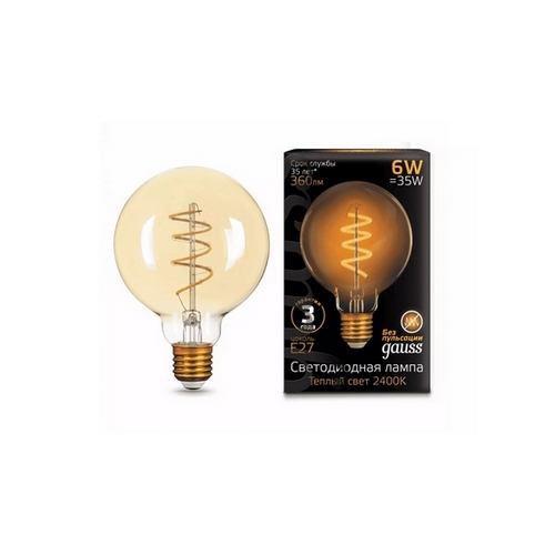 Купить Лампа светодиодная Filament G95 Flexible 6W E27 Golden 360Lm 2400K Gauss 105802007