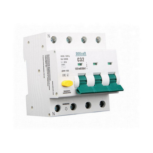 Купить Автоматический выключатель дифференциального тока 16213DEK 3P+N 16A 30мА AC х-ка С ДИФ-103 6кА.\1